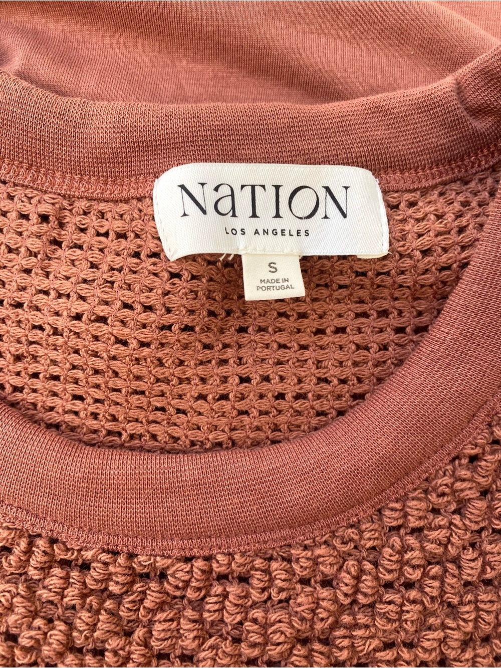 Nation LTD NWOT Crochet Yoke Swing Blouse Tee in Terracotta, Size S - Picture 6 of 8